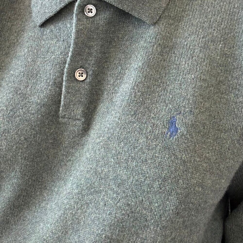 Vintage Mens 1990s Polo Ralph Lauren Lambswool Teal Green Collared Sweater XL - Picture 8 of 8